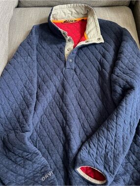 Orvis Outdoor Quilted Snap Sweatshirt Men's Medium Navy Long Sleeve Pullover